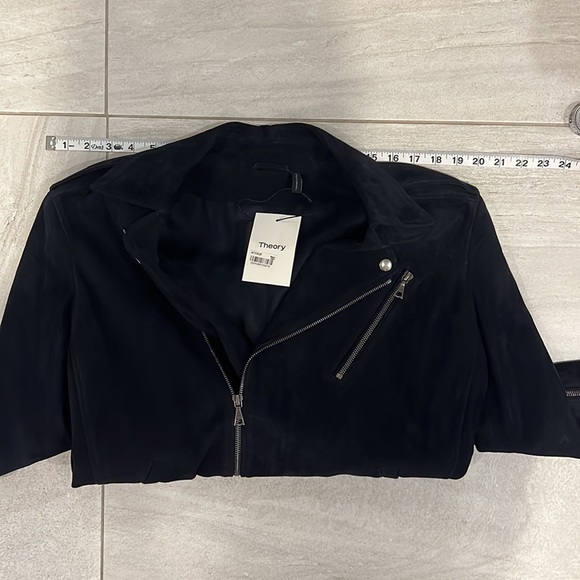 Theory Tralsmin Belted Moto Lambskin Suede Jacket - Picture 15 of 15